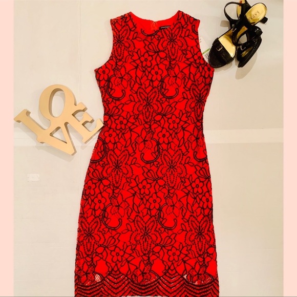 Sharagano Lace Red BlackTank Dress Sz 6P - Picture 2 of 7